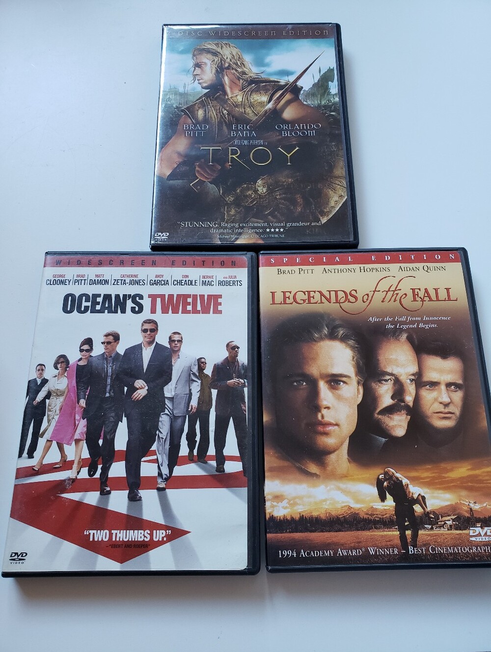 Legends of a Fall, Troy, oceans Twelve DVD's. Brad Pitt.